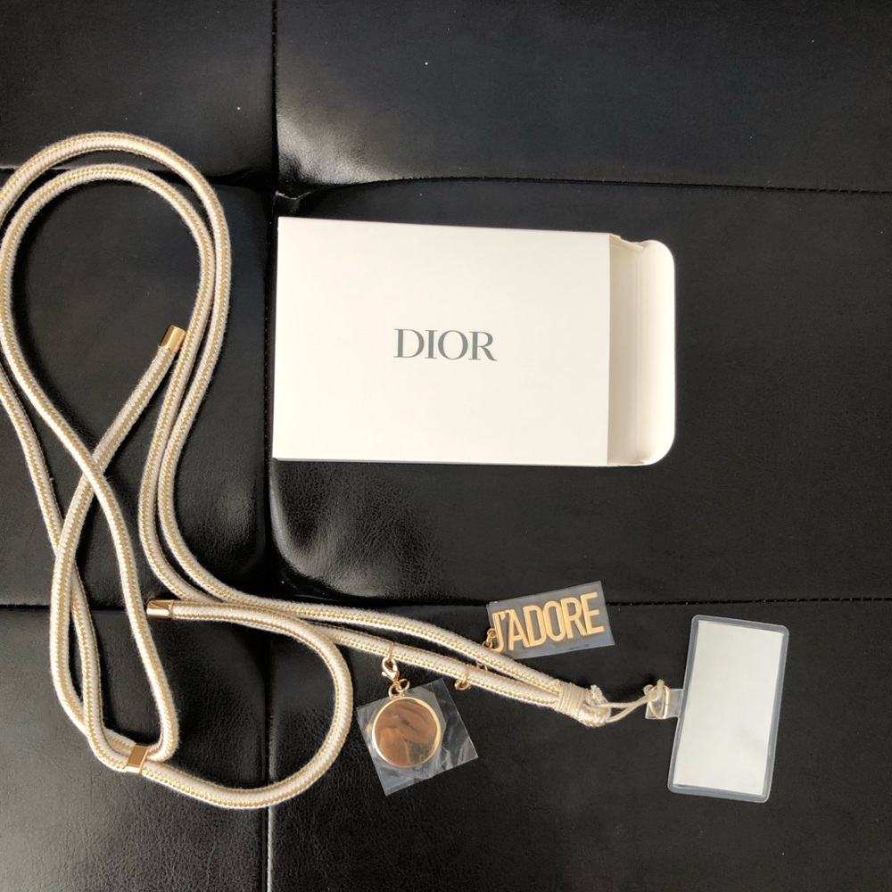 Dior Cream and Gold J'Adore Card Holder Lanyard